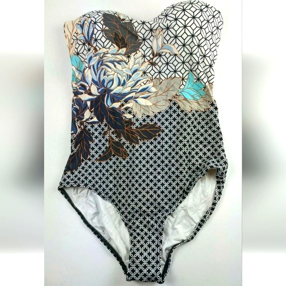 JETS Modular Bandeau One-Piece Swimsuit, Black/White, Women's 4 US
